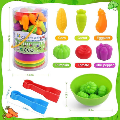 USATDD Counting Vegetables Color Sorting Matching Games with Bowls Preschool Learning Activities for Educational Sensory Montessori STEM Toy Sets Gift for Toddlers Kids Boys Girls Aged 3-5