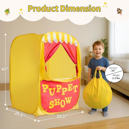Alvantor Pop Up Puppet Show Theater & Lemonade Stand, Pretend Playhouse Kids Play Tent, Puppet Stage Tabletop Sets for Toddlers Curtain Fordable, Indoor & Outdoor Children Drama 29"X29"X43"H, 1 pc