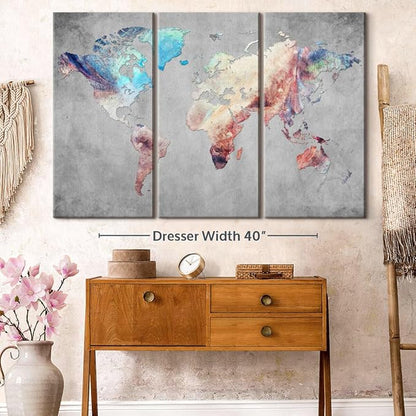 ElephantStock Artistic Touch World Map Multi Piece Canvas - 3 Panel Wall Decor - Map of the World Art - Canvas for the Office and Home - 57" X 36"