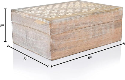 Mela Artisans Wooden Keepsake Box | Whitewash Mango Wood Memory & Photo Storage Box with Hinged Lid | Decorative Storage Box | Extra Large | 10.5x7.5x4 Inch