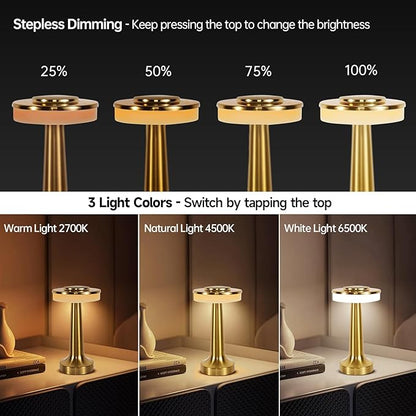 Cordless Table Lamp, Portable LED Desk Lamp, Table Sensor Control Beside Lamps, Kids Night Light with Stepless Dimming & Charging Completed Tip Light & 3 Colors Changing