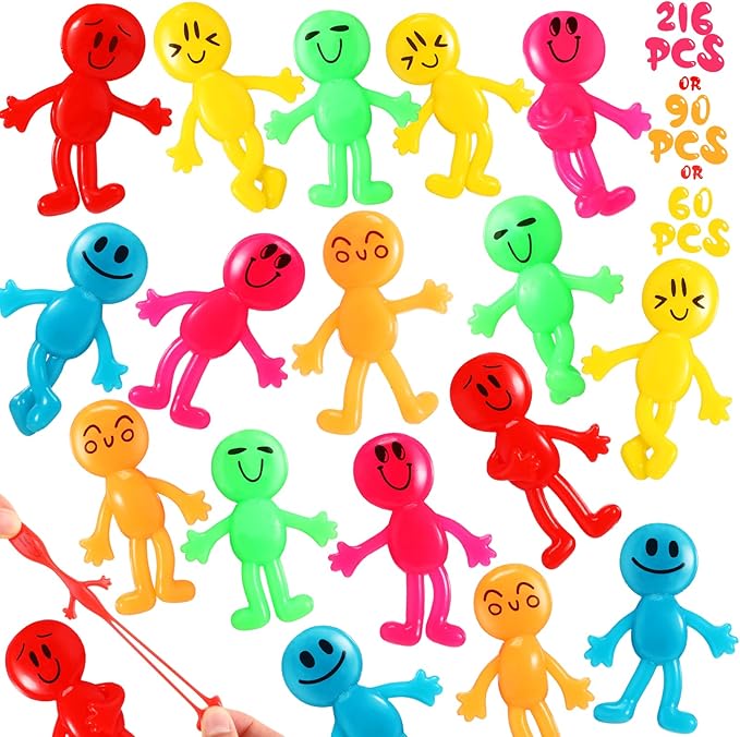 HyDren 216 Pcs Stretchy Bendable Man, Treasure Box Toys for Classroom, Stretchable Smile Figure, Assorted Color Bendable Toys, Carnival Prizes Party Gift Bag Filler Birthday Party Gift Stress Relief