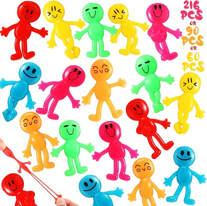 HyDren 216 Pcs Stretchy Bendable Man, Treasure Box Toys for Classroom, Stretchable Smile Figure, Assorted Color Bendable Toys, Carnival Prizes Party Gift Bag Filler Birthday Party Gift Stress Relief