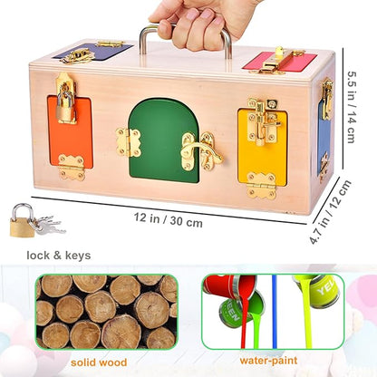 MICKYU Wooden Activity Cube for Toddlers Ages 2-4 | Montessori Locks Box | Educational Toys and Gifts for Boys and Girls