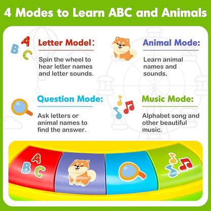 Toy for 1 2 3 Year Old Boys Girls, Spin and Sing Alphabet Baby Musical Learning Toys for Toddler 12-18 Months, Interactive Games with Light and Animals Sounds, Christmas Birthday Gifts for Ages 1-3