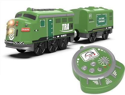 Train Toy Remote Control Locomotive, Motorized Train Set for Wooden Track, Electric Trains with Sound & Lighting Effects Compatible with Thomas, Brio, Chuggington
