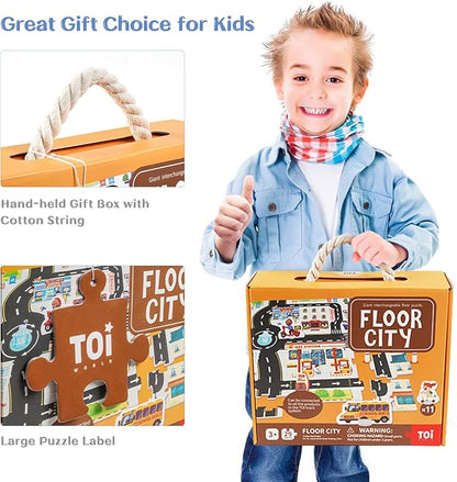 TOI Gaint Floor Puzzle for Kids Ages 3 and Up, 2x3 Feet City Floor Puzzles for Toddlers 3-5, Extra Large Preschool Learning Jigsaw Puzzles for Boys and Girls
