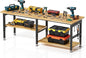 96” Heavy Duty Work Bench, 2-Layer Adjustable Workbench, 5000 LBS Capacity Work Bench with Power Outlet & Pegboard, Rubber Wood Work Table for Garage, Workshop, Office, Home