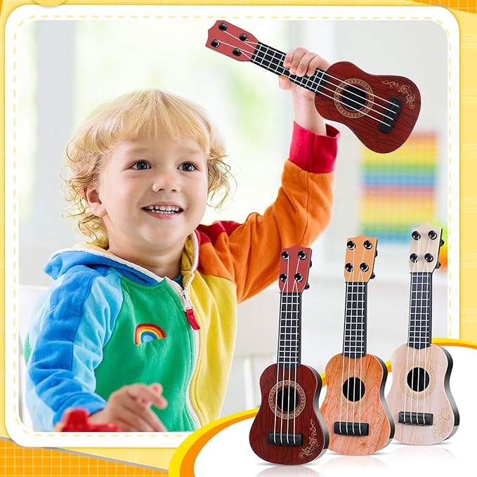 Lenwen 6 Pcs Kids Ukulele Guitar 10 Inch Kids Toy Ukulele 4 Strings Mini Guitar Children Musical Instruments Educational Learning Toy for Toddler Beginner Preschoolers Education