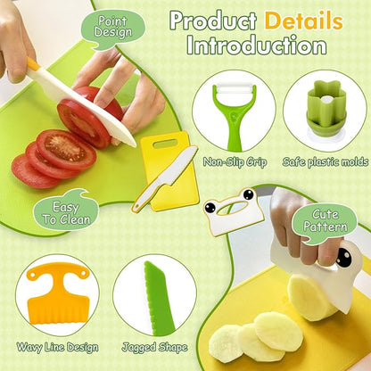 Chanking 13 Pieces Kids Knife Set for Real Cooking Child-Friendly Plastic Chef Tools, Montessori Kitchen Toys, Gifts for Boys and Girls Ages 3+