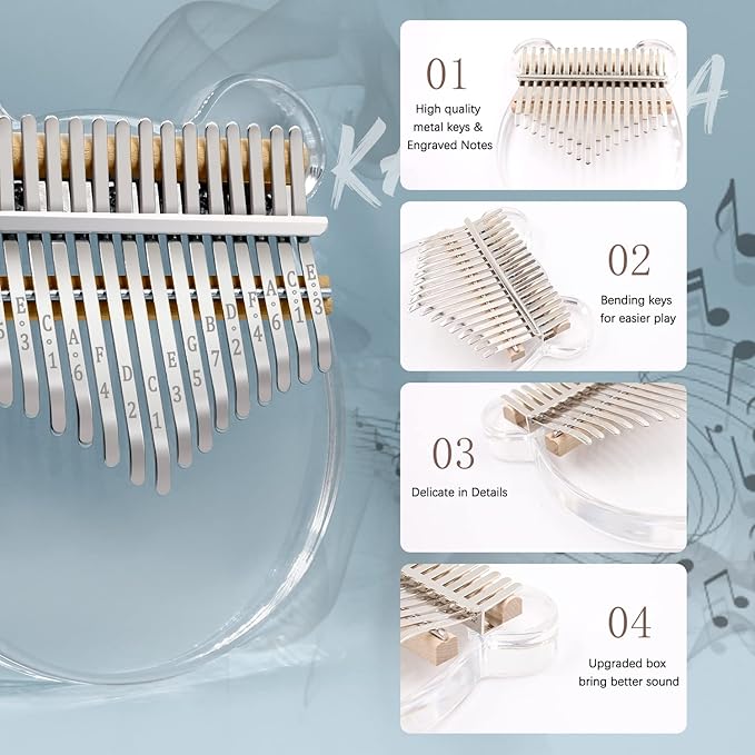 Acrylic Kalimba Thumb Piano,YUNDIE Portable 17 Keys Mbira Crystal Finger Piano, Musical Instruments Birthday Gift for Adult Beginners Professional(Clear) (17 Keys)
