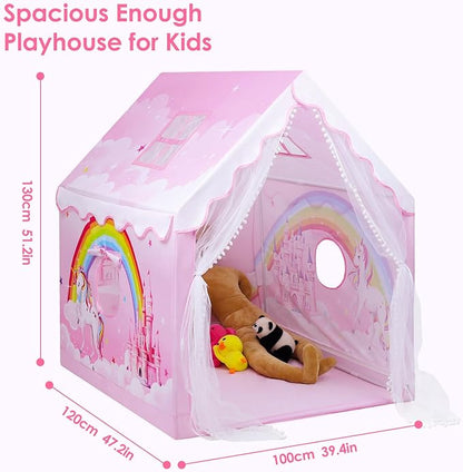 Kids Play Tent Pink Princess Tent for Girls, Large and Foldable Kids Playhouse with Windows, Portable and Lightweight Playtent Indoor &Outdoor for Gift to Toddlers