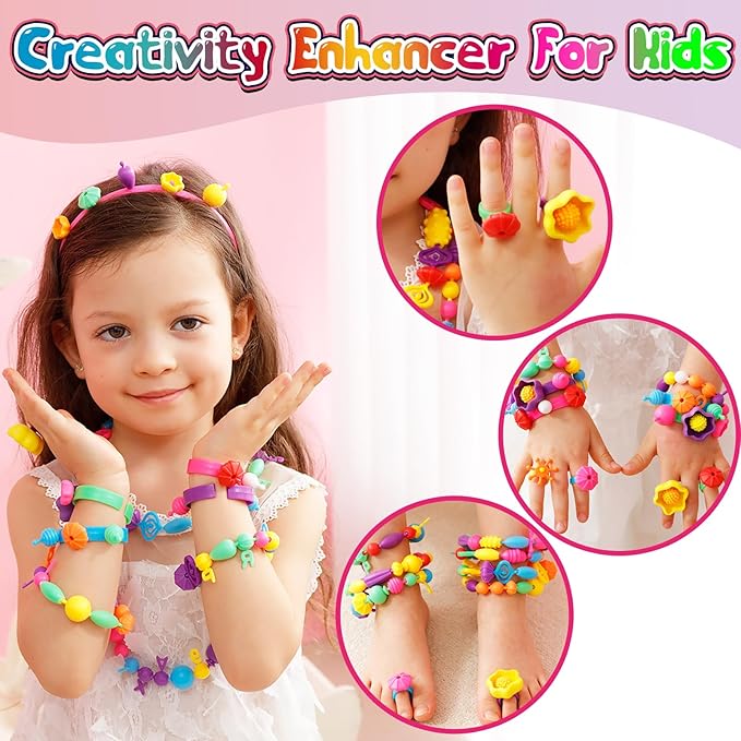 FUNZBO 520+ Snap Pop Beads - Jewelry Making Kit for Kids, Arts and Crafts for Kids Ages 4-8, Toys for 3 4 5 6 Years Old Girls Birthday Gifts Ideas, Bracelet Necklace Ring Snap Set for Little Girls