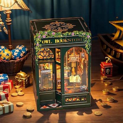 Cutefun Book Nook Kit - DIY Miniature House Kit for Bookshelf Decor, Book Nook Kits for Adults & Beginners, 3D Wooden Puzzle Dollhouse, Ideal Gift for Family and Friends (OWL Bookstore)
