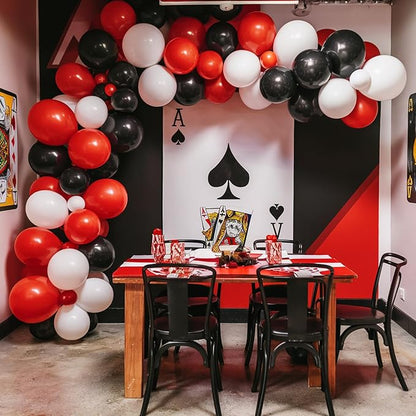 Poker Balloons, Casino Theme Party Balloons Black White Red Poker Card Latex Balloon Red Black Happy Birthday Carnival Balloon for Poker Casino Night Party Supplies Indoor Outdoor Decor