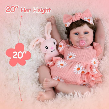 Aori Reborn Baby Dolls Girl - 20'' Lifelike Realistic Newborn Baby Weighted Cloth Body Baby Doll with Magnetic Pacifier & Feeding Accessories Collectible Reborn Toddler Doll Gift for Girls Kids 3+