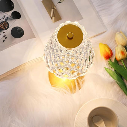 Liliful 2 Pcs LED Portable Cordless Table Lamp Touch Battery Operated Rechargeable Gold Desk Lamp 3 Color Dimmable for Bedroom Living Room Dining (Gold,Diamond Style)