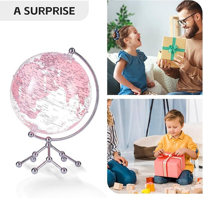 Decorative 8" Pink Earth Globe with Stand – Rotating Desktop Map for Kids, Educational World Globe with Detailed Map for Home, Office, and Classroom