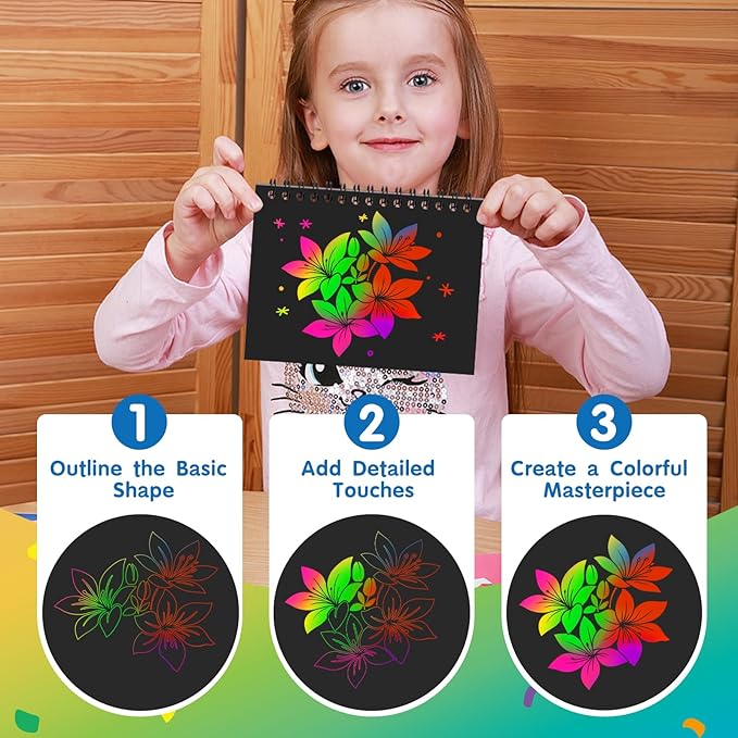 YSCare Scratch Arts Party Favors for Kids: 32 Pack Rainbow Art Scratch Notebook, Art Craft Kit Goodie Bags, Birthday Gift Bulk Return Gifts Classroom Prizes for Girls Boy 4-8-12