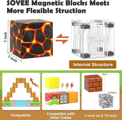 100pcs Magnetic Blocks - Build Mine Magnet World Game Adventure Set STEM Building Toys for Kids 3+ Years Old 1” Magnetic Cubes for Boys Toddler Boy Gifts Toys for Ages 3-5 5-7 8-12
