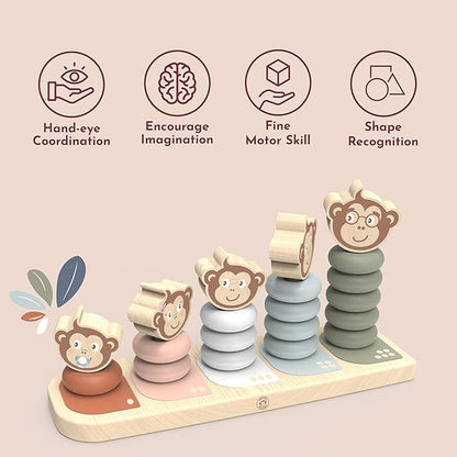 Speedy Monkey Kids Family Stacker, 5 Stackable Monkeys: Parent, Child, Sibling, Non-Toxic Paint, Develops Dexterity & Creativity, Educational Toy for Early Learning