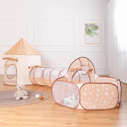 3-in-1 Kids Play Tent with Tunnel & Ball Pit for Toddlers 1-3, Indoor Outdoor Playhouse, Easy Pop Up, Portable Play Tents for Toddlers