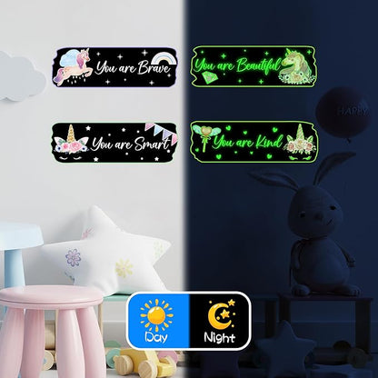 Glow in The Dark Stars Unicorn Wall Decals, Glowing Motivational Wall Art Inspirational Sticker, Peel and Stick Ceiling Decal for Girl's Room