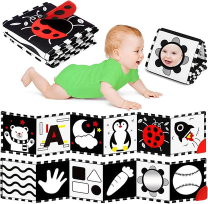 High Contrast Baby Toys for Newborn - Tummy Time Black and White Baby Toys for 0-3-6-12 Months - Soft Montessori Visual Stimulation Sensory Infant Book - Gift for Boys Girls