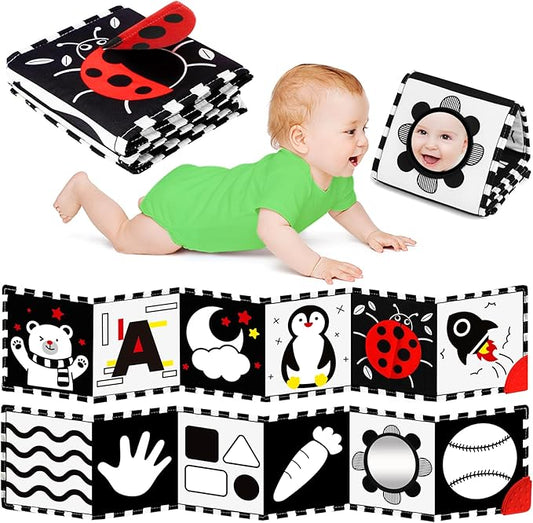 High Contrast Baby Toys for Newborn - Tummy Time Black and White Baby Toys for 0-3-6-12 Months - Soft Montessori Visual Stimulation Sensory Infant Book - Gift for Boys Girls