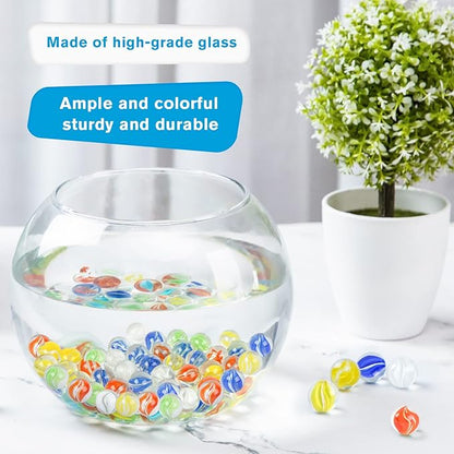 POPLAY Marbles for Kids, 115PCS Cat Eye Glass Marble, Mixed 6 Colors with Gift Box, for Chinese Checkers Board Games, Party Favor Gifts