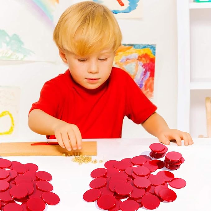 Coopay 1-1/5 inch Plastic Learning Counters Disks Bingo Chip Counting Discs Markers for Math Practice and Poker Chips Game Tokens, 200 Pieces(Red)