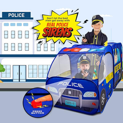 Police Car Pop Up Play Tent with Sound Button for Kids, Toddlers, Boys, Girls, Indoors & Outdoors – Playhouse for Interactive Fun - Foldable, Quick Setup Pretend Play Toys & Gift