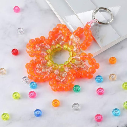 2600+pcs Pony Beads Kit Rainbow Glitter Plastic Beads Multicolor Pony Bead Bulk with Elastic String, Hair Bead for Braids DIY Crafts Jewelry Making Kit for Bracelets Necklaces