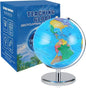 LED Illuminated World Globe with Chrome Rotating Stand – 3-in-1 Educational Tool for Kids & Adults, Interactive Learning Globe with Constellation Map, Lighted Display, 14 Inch