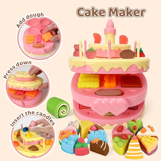 70 PCS 4 in 1 Dough Sets for Kids Ages 3-4-8, Art Crafts Dough Tools Kit, Ice Cream Playset Noodle Hamburger Cake Maker Machine, Kitchen Creations Food Play Toys Toddlers Boy Girl