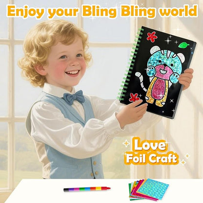 FUNNYB&G Foil Art Craft Activity for Kids - Gift for Boys Crafts for Kids Fun Art Supplies DIY Creative Travel Toy, Birthday Gift Party Favor Toys for Girls Boys 4 5 6 7 8 9 Years Old (Dinosaur)