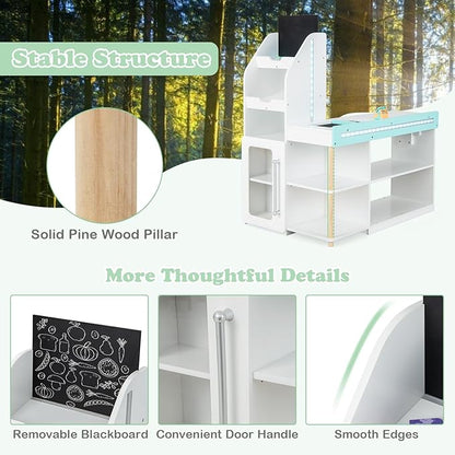 HONEY JOY Kids Grocery Store Playset, Wooden Supermarket Playset w/Cash Register & Working Conveyor, Checkout Counter Stand w/Lights, Food, Grocery Store Pretend Play for Toddler Boys Girls(White)