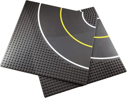Apostrophe Games Road Baseplate – Premium Building Blocks Base Plates Compatible with All Major Brands – 2pcs Baseplate Gray with Road Design – 2 Curve Roads