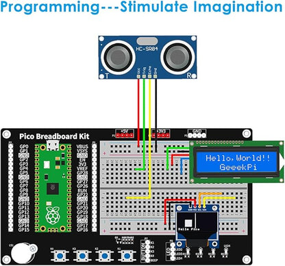GeeekPi Micro Python Programing Kit for Raspberry Pi Pico, Breadboard, I2C 1602 LCD Display Module for Raspberry Pi Beginners & Software Engineer