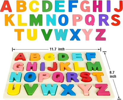 Attmu Wooden Puzzles for Toddlers, Alphabet Puzzle and Number Puzzle, 2 in 1 Preschool Educational Learning Toys with Chunky Wood ABC Puzzle Board, for Girls Boys Kindergarten Set of 2