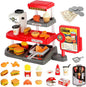 Pretend Play Food Toy for Kids Kitchen with Cash Register, Coffee Maker, 71 Pcs Fast Food Set with Burger, Fries, Ice Cream, Play Money, Educational Birthday Gift for Boys Girls Ages 3-8 (Red)