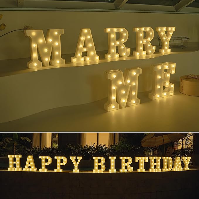 Foaky Rechargeable LED Letter Lights Sign Marquee Light Up Letters Sign for Night Light Wedding/Birthday Party Christmas Lamp Home Bar Decoration (N)
