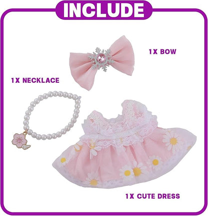 Pink 17cm Doll Clothes Set 3-Piece Doll Dress Set with Necklace and Bow Decor Accessories Clothes Only