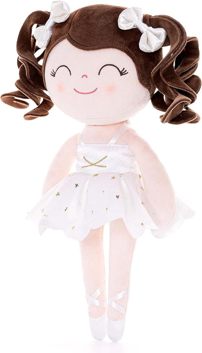 Gloveleya Baby Dolls Soft Snuggly Curly Hair Ballerina Doll First Baby Girl Gifts Plush Ballet Doll with Lace Mesh Dress White 14inches Ballerina Series