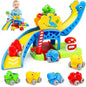 YGJT Toddler Toys for 1-3 Year Old Boys and Girls, Dinosaur Slide with 4 Dino Cars Montessori Toys Set for Baby 12-18 Months, Educational First Birthday Gifts Learning Push Track for Children Ages 1-3