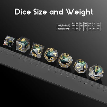 DNDND Eye Resin DND Dice Sharp Edge Resin D&D Die with Gift Case for Dungeons and Dragon Game (Green Dragon Eye)