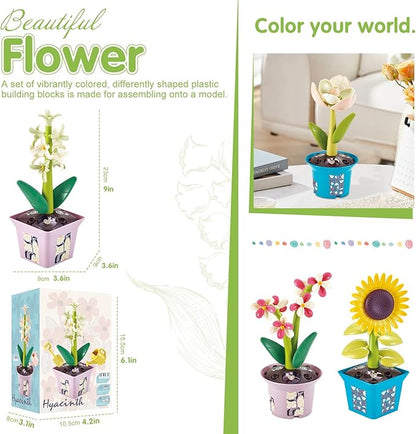 Musical Sunflower Piano Game Machine, Interactive Building Blocks Toy with Watering Can (Hyacinth)