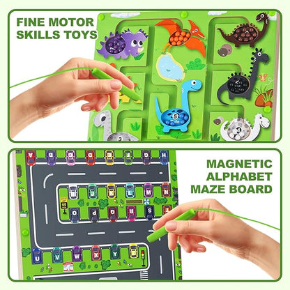 2 in 1 Magnetic Color and Number Maze, Montessori Educational Wooden Puzzle Toy for Kids Ages 3-13, Double-Sided Alphabet Counting Game Board for Fine Motor Skills, Preschool Learning Gift