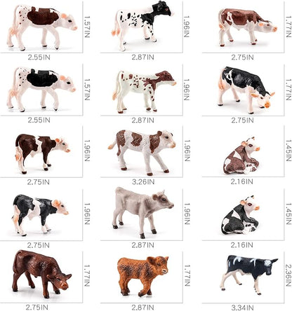 LC JoyCre Cows Figure Toys 15PCS Calves Figurines Set for Toddlers Realistic Holstein Cow Figures for Kids Simmental Cows Swiss Calf Highland Calf Figurine Birthday Cake Topper