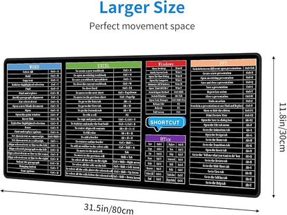 Excel Mouse Pad，Excel Cheat Sheet Desk Pad，Gaming Mouse Pad, Non-Slip Rubber Base Mousepad, Stitched Edges, 31.5x11.8 inch for Home Office